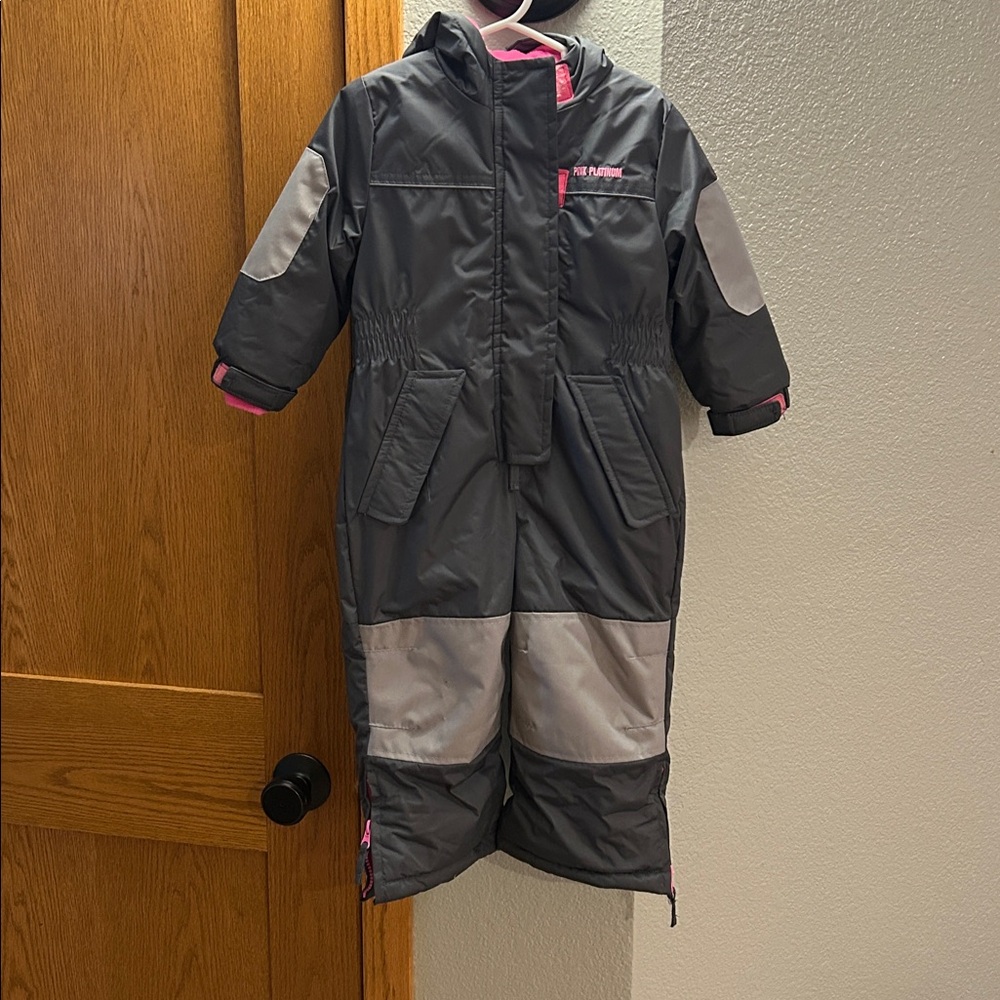 Toddler 2T Gray and Pink Snowsuit.